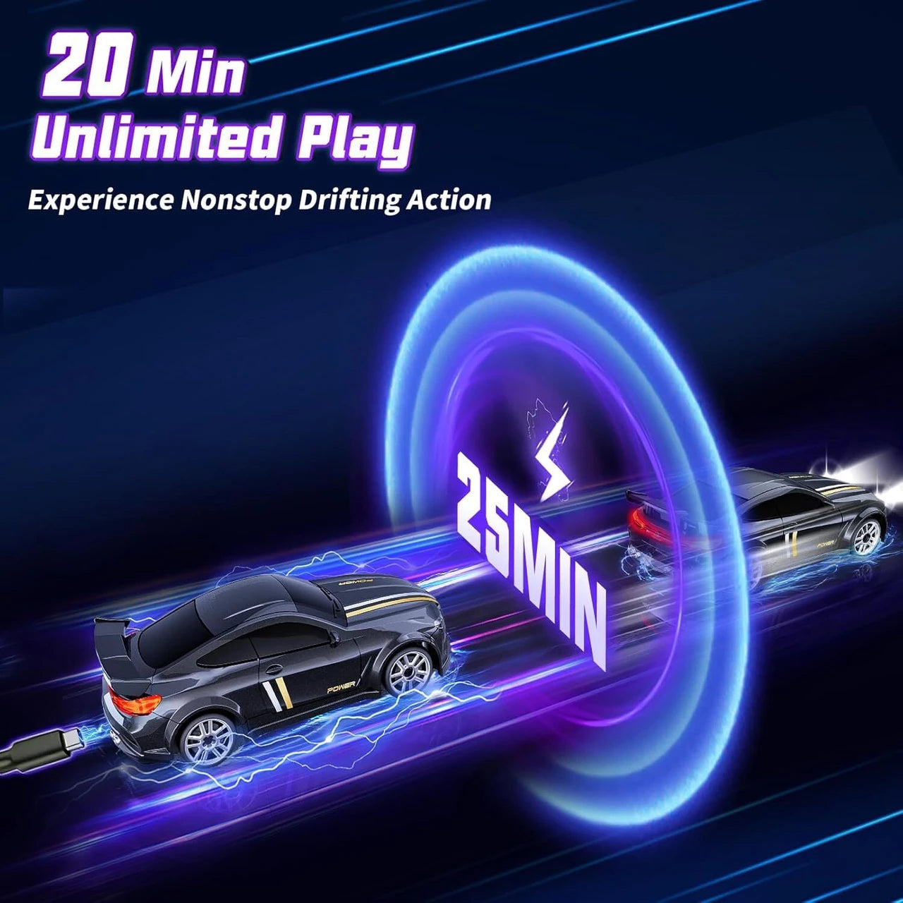 Mini RC Drift Car 1:64 Scale 4WD Remote Control Car with LED Lights, 2 Speed Modes, 2.4GHz Racing Drift Car with Track Mat & Obstacles, Rechargeable Toy for Kids & Adults