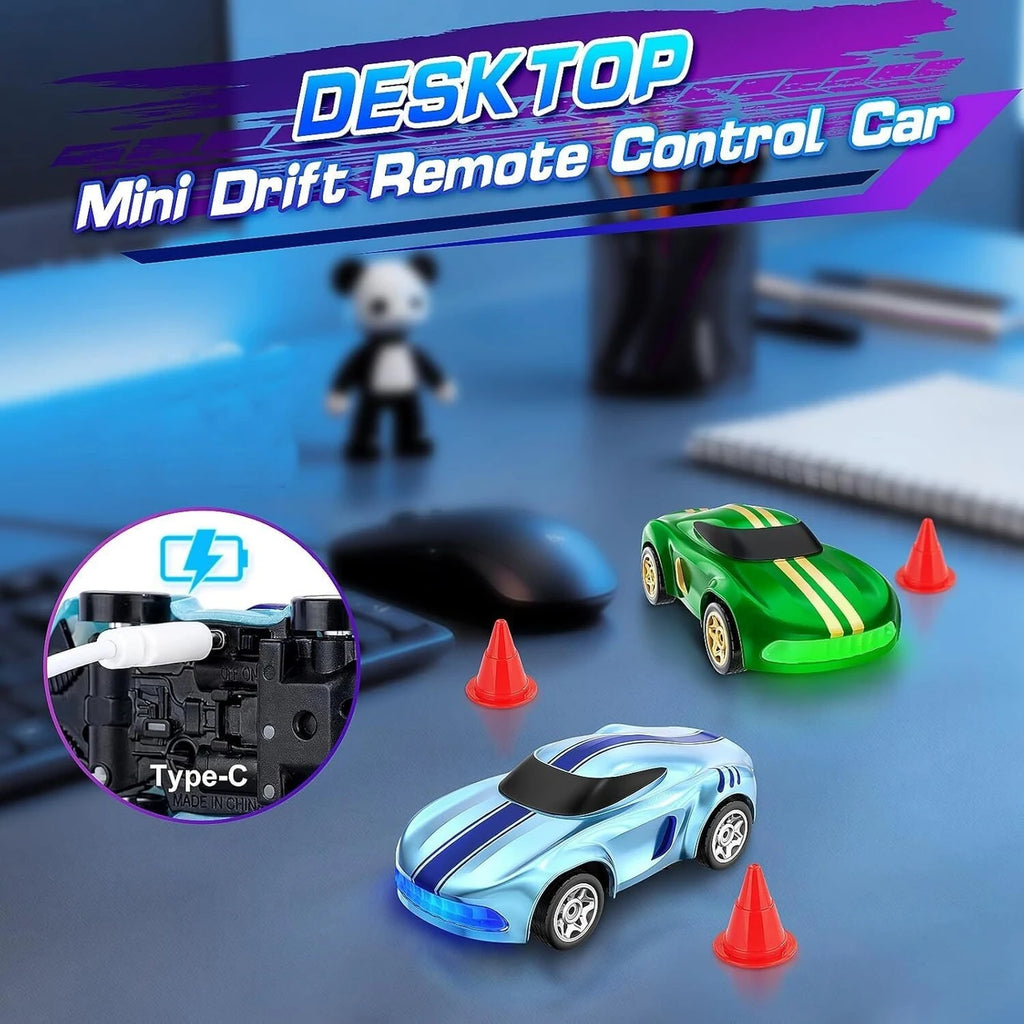 Mini RC Drift Car 1:64 Scale 4WD Remote Control Car with LED Lights, 2 Speed Modes, 2.4GHz Racing Drift Car with Track Mat & Obstacles, Rechargeable Toy for Kids & Adults
