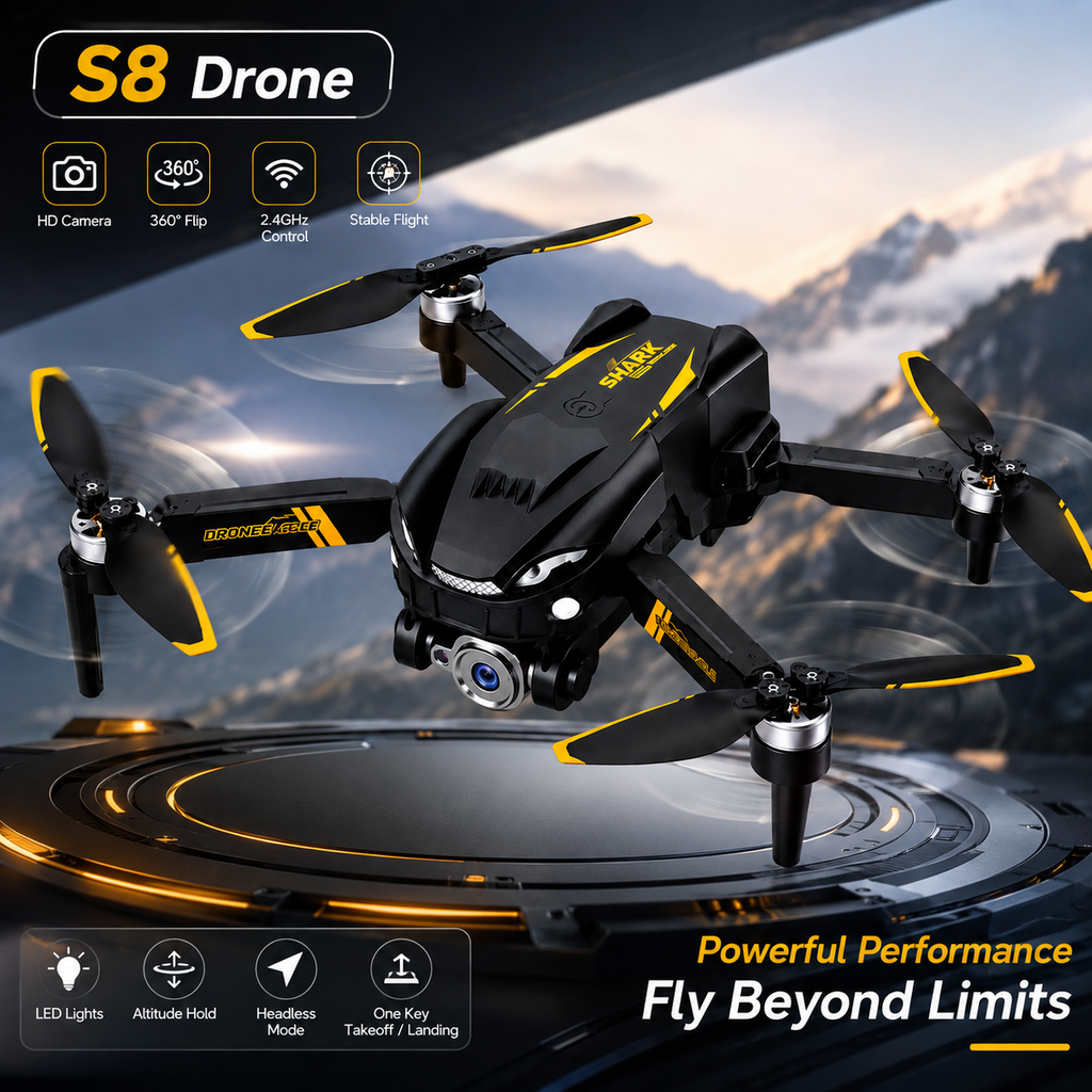 S8 Drone with 4K HD Dual Camera, 4 Brushless Motors, Optical Flow Positioning, 360° Flip, Gesture Control, Headless Mode, One-Key Take-Off/Landing & 2.4GHz Remote Control