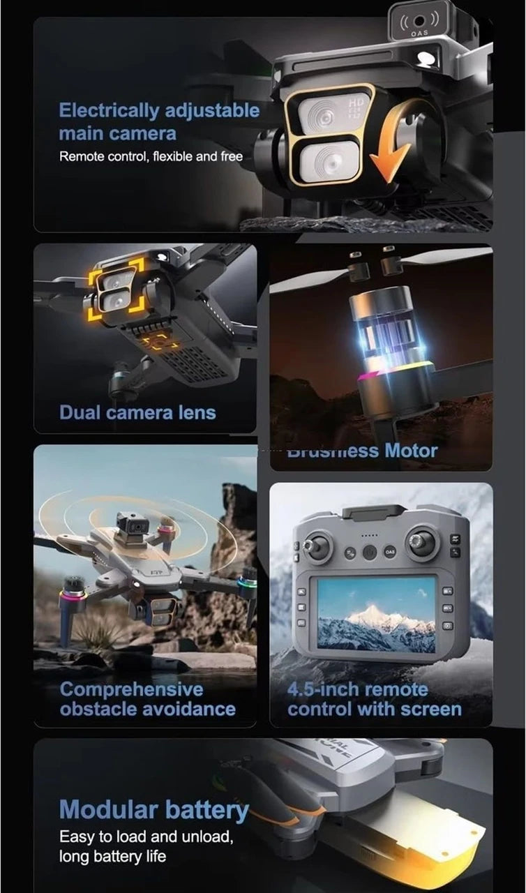 4K Dual Camera Drone with Obstacle Avoidance, Brushless Motor & 4.5" LCD Display Remote | WiFi FPV, One-Key Takeoff/Landing, Gesture Control, Foldable RC Quadcopter