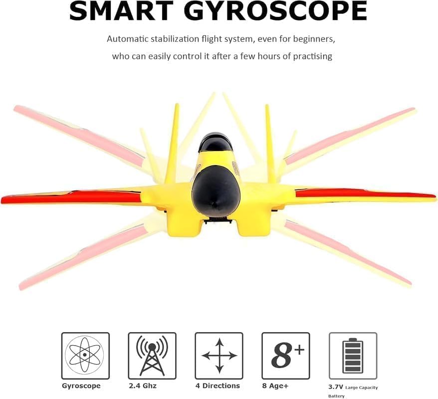 Remote Control Airplane for Kids & Adults, Epp Foam RC Airplane Jet Aircraft RC Glider Automatic Balance Gyro Plane with Night Lights, Stunt RC Gifts for Boys