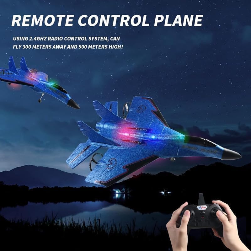 Remote Control Airplane for Kids & Adults, Epp Foam RC Airplane Jet Aircraft RC Glider Automatic Balance Gyro Plane with Night Lights, Stunt RC Gifts for Boys