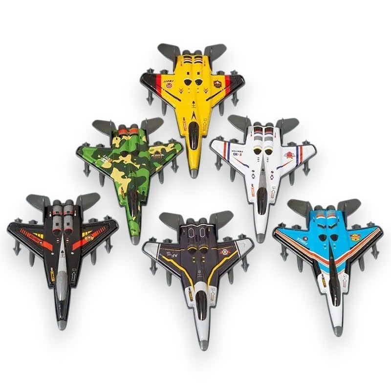 Amitasha 6 Pc Diecast Fighter Jet Pull Back Airplane Military Plane Toy Air Force Playset Kids Party Favors and Die-cast Metal Miniature Aircraft Model