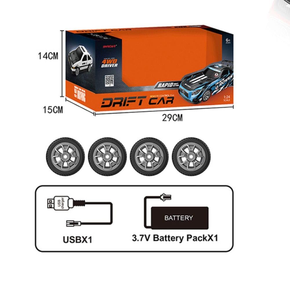 RC Drift Car, 1:24 Remote Control High Speed Racing Drifting Car 20KMH for Boys 4x4 Wheel Drive Rechargeable Extra Drifting Tires Birthday Gifts