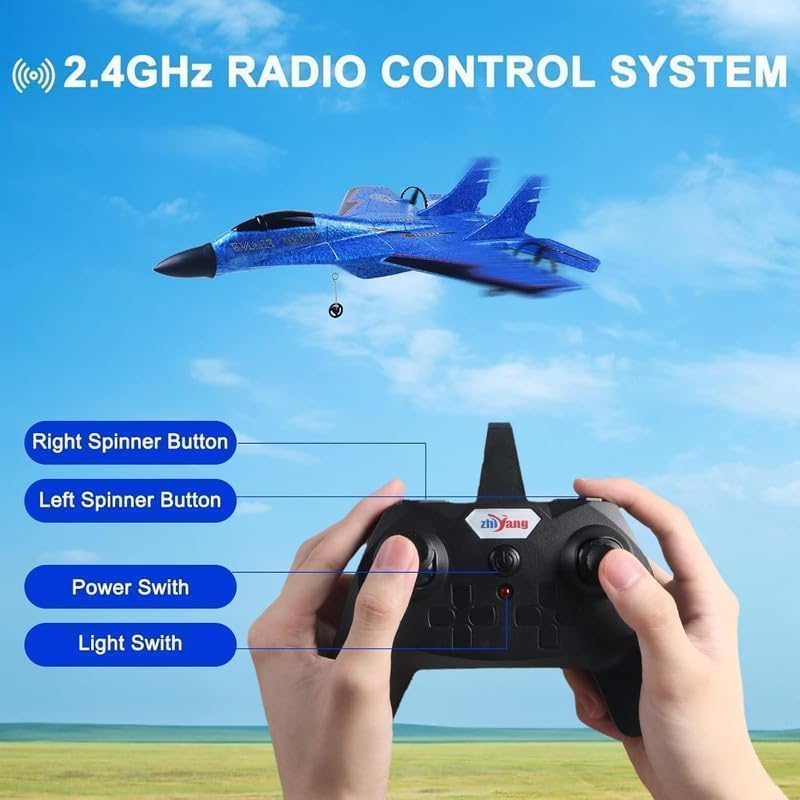 Remote Control Airplane for Kids & Adults, Epp Foam RC Airplane Jet Aircraft RC Glider Automatic Balance Gyro Plane with Night Lights, Stunt RC Gifts for Boys