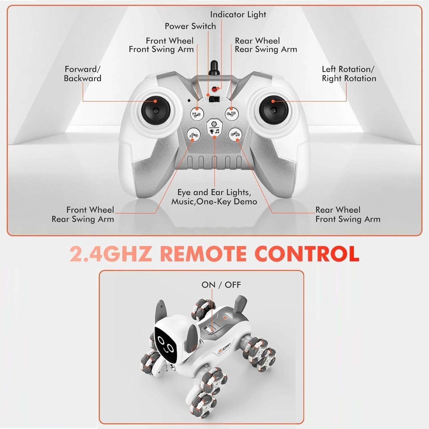 Remote Control Transform Robot Dog 8x8 RC Drift Car 8WD Toy with Light and Music 8 Wheel Drive 360 Stunt Car, Birthday Gifts for Boys Kids