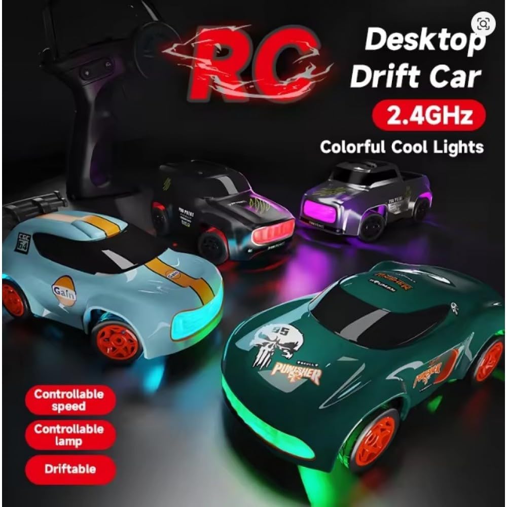 1:64 Scale Mini RC Drift Car Remote Control Car with LED Lights & Speed Mode, 2.4GHz Stunt Drifting Car Toy, Hobby Gift for Kids & Adults