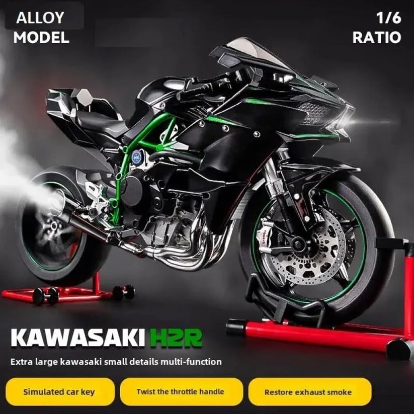1:6 Scale Kawasaki Ninja H2R Diecast Motorcycle Model –Bike with Sound & Light Effects