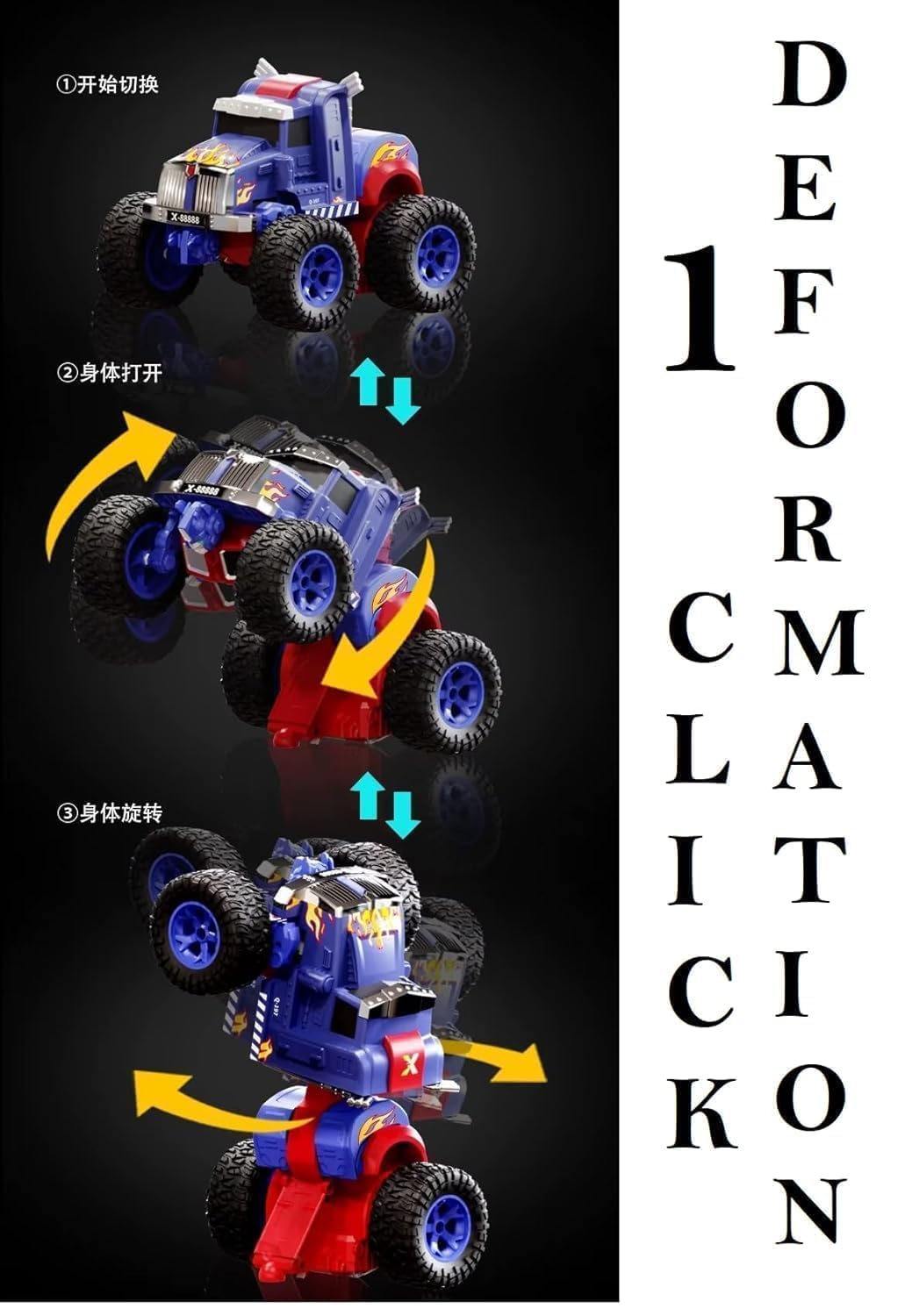 Remote Control Transform Car 360 Deformation RC Robot Truck One Click Convertible Racing Car for Kids Boys Birthday Gifts