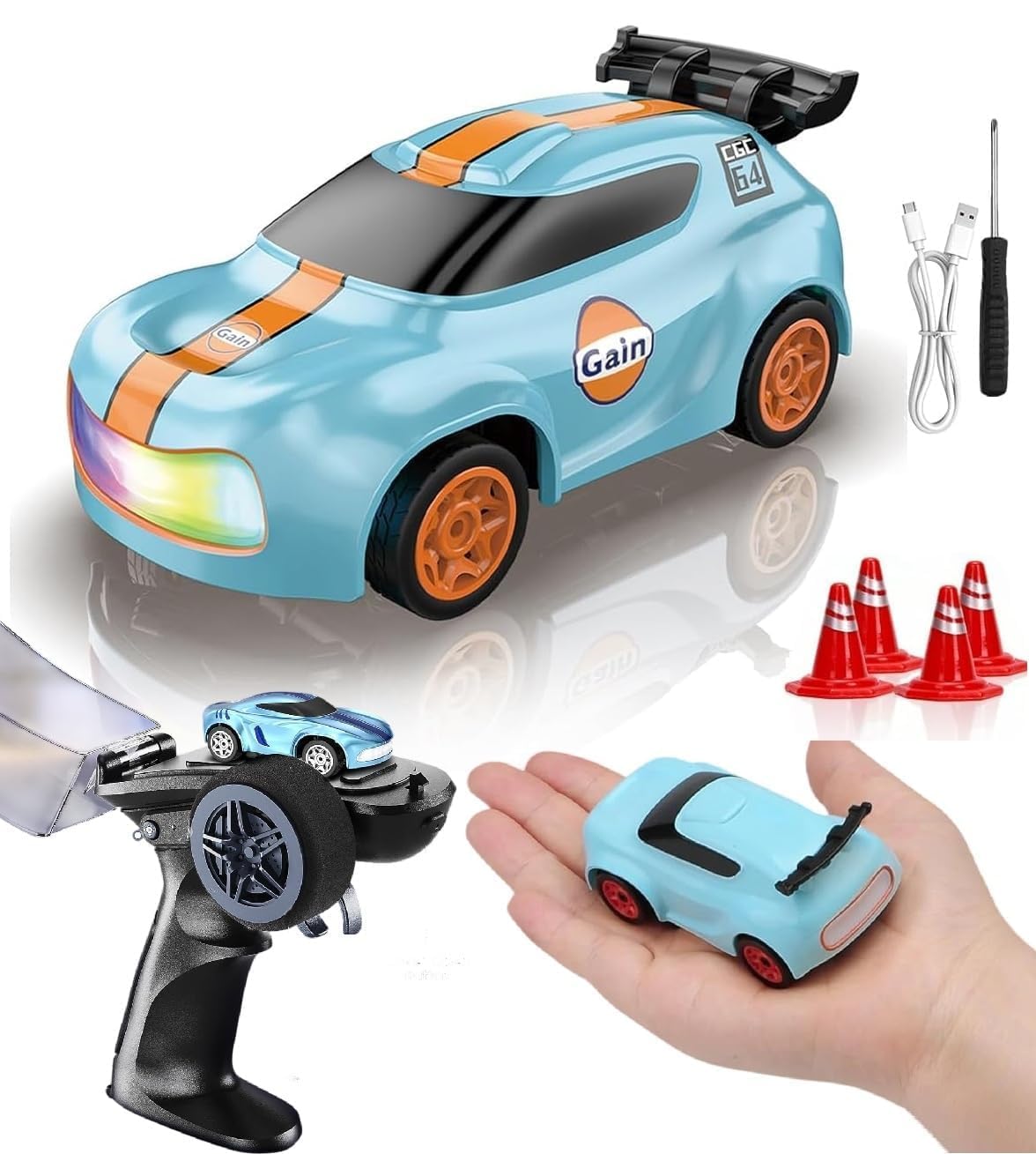 Mini RC Drift Car 1:64 Scale Remote Control Car with LED Lights & Speed Mode, 2.4GHz Stunt Drifting RC Toys, Hobby Gift for Kids & Adults