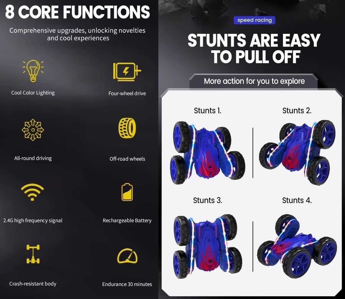 360° Rotate Stunt Car 4x4 Remote Control Car Dual Sided 4WD RC Car 4 Wheel Drive with Rechargeable Battery for Kids Boys Birthday Gift