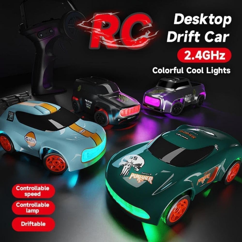 Mini RC Drift Car 1:64 Scale Remote Control Car with LED Lights & Speed Mode, 2.4GHz Stunt Drifting RC Toys, Hobby Gift for Kids & Adults