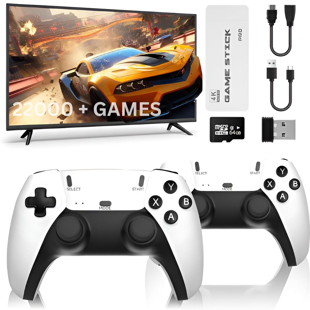 2026 Upgraded 4k TV Plug & Play Video Game with 2 Wireless Controllers - 21000+ Retro TV Gaming Stick Console for Kids & Adults