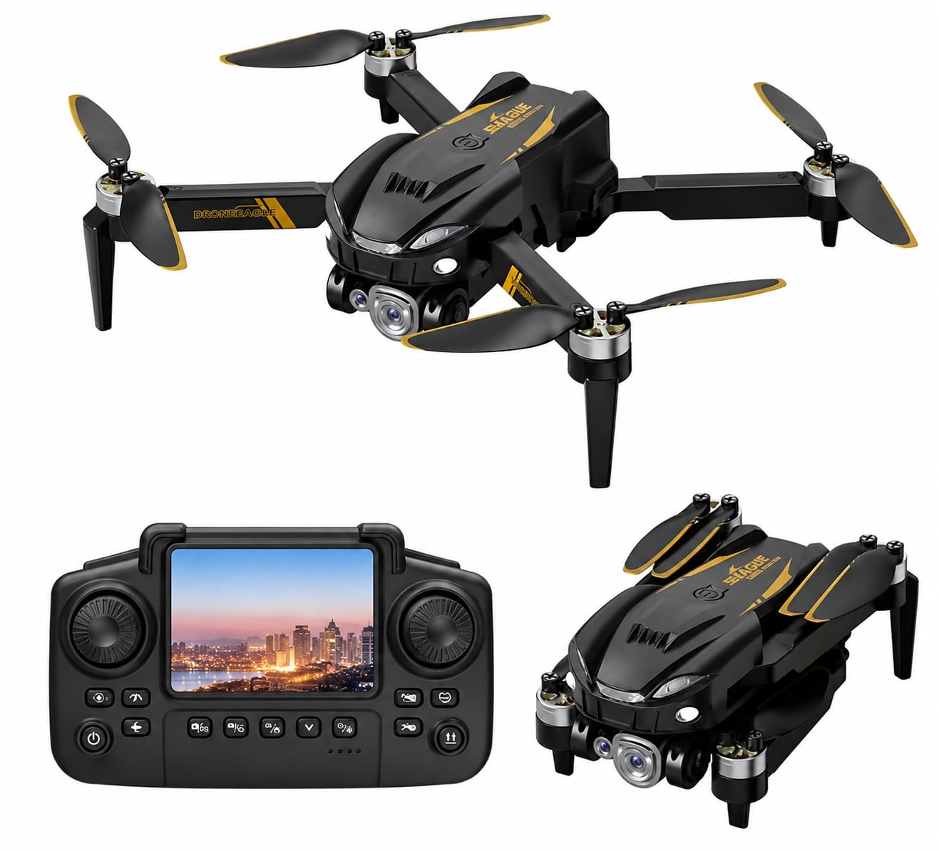 S10H WiFi Foldable Drone with Dual Camera Optical Flow Positioning Brushless Motor Display Remote Controller 360° Flip, One-Key Takeoff/Landing & Rechargeable Battery