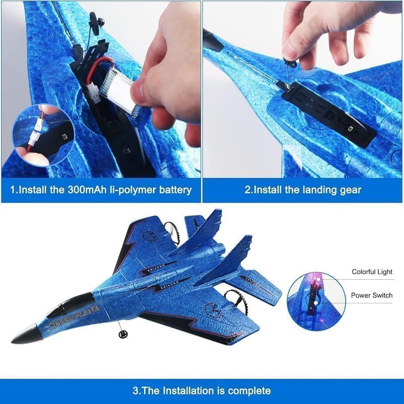 Remote Control Airplane for Kids & Adults, Epp Foam RC Airplane Jet Aircraft RC Glider Automatic Balance Gyro Plane with Night Lights, Stunt RC Gifts for Boys