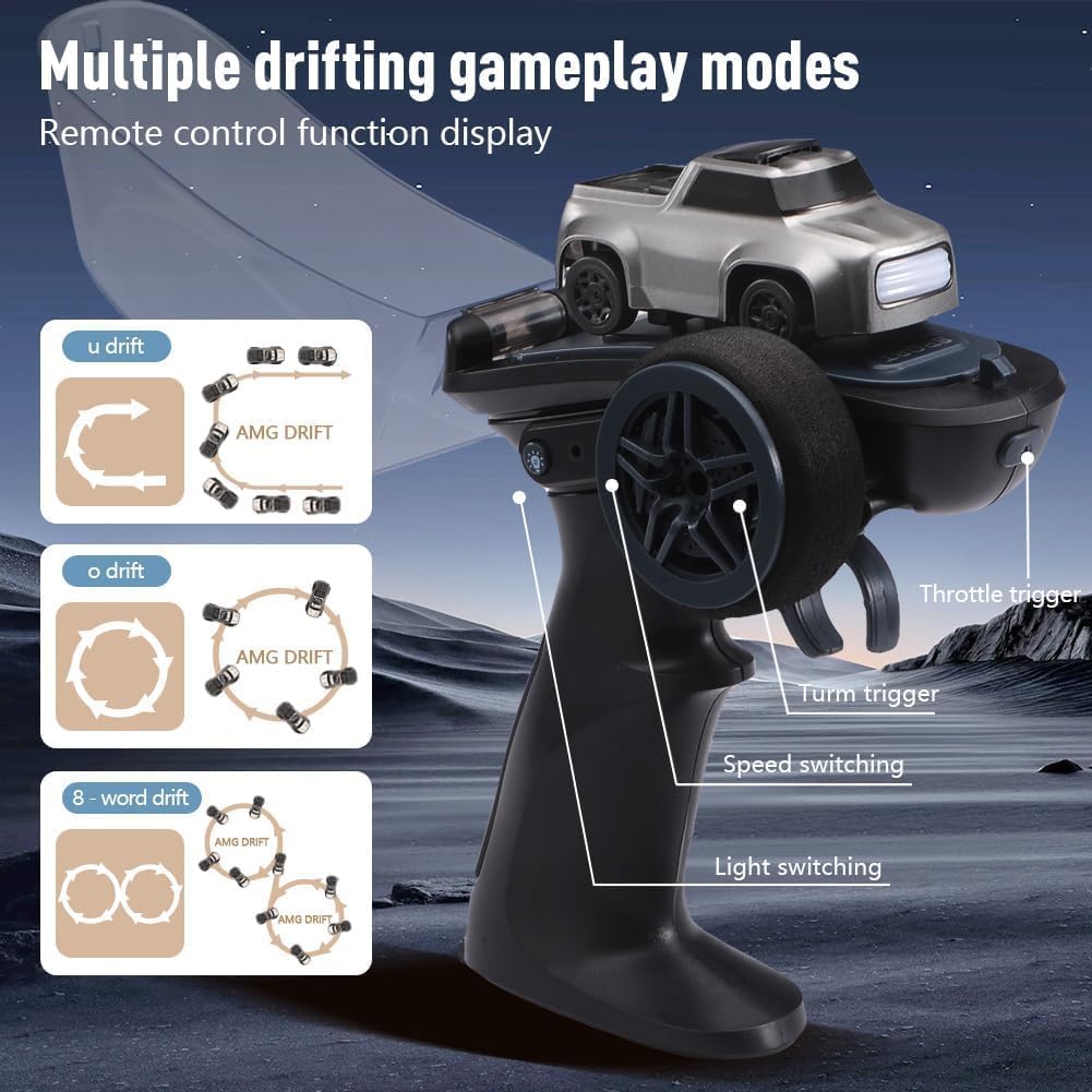 Mini RC Drift Car 1:64 Scale Remote Control Car with LED Lights & Speed Modes, 2.4GHz Stunt Drifting RC Toys, Hobby Gift for Kids & Adults