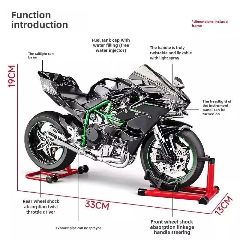 1:6 Scale Kawasaki Ninja H2R Diecast Motorcycle Model –Bike with Sound & Light Effects
