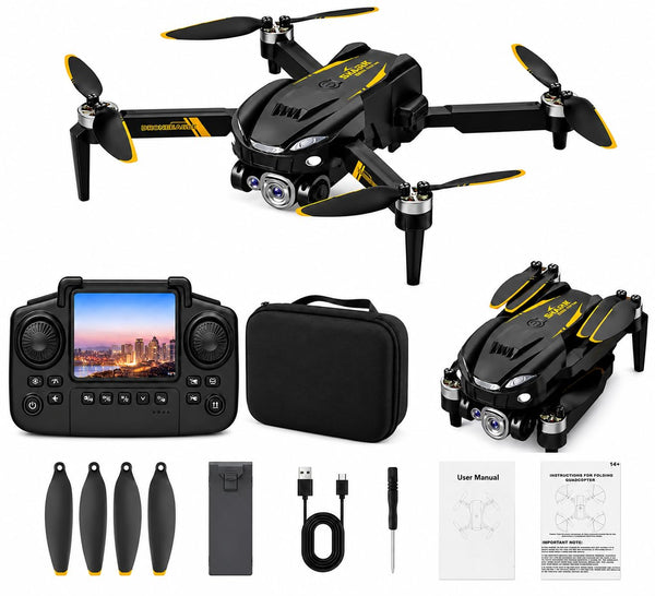 S10H WiFi Foldable Drone with Dual Camera Optical Flow Positioning Brushless Motor Display Remote Controller 360° Flip, One-Key Takeoff/Landing & Rechargeable Battery