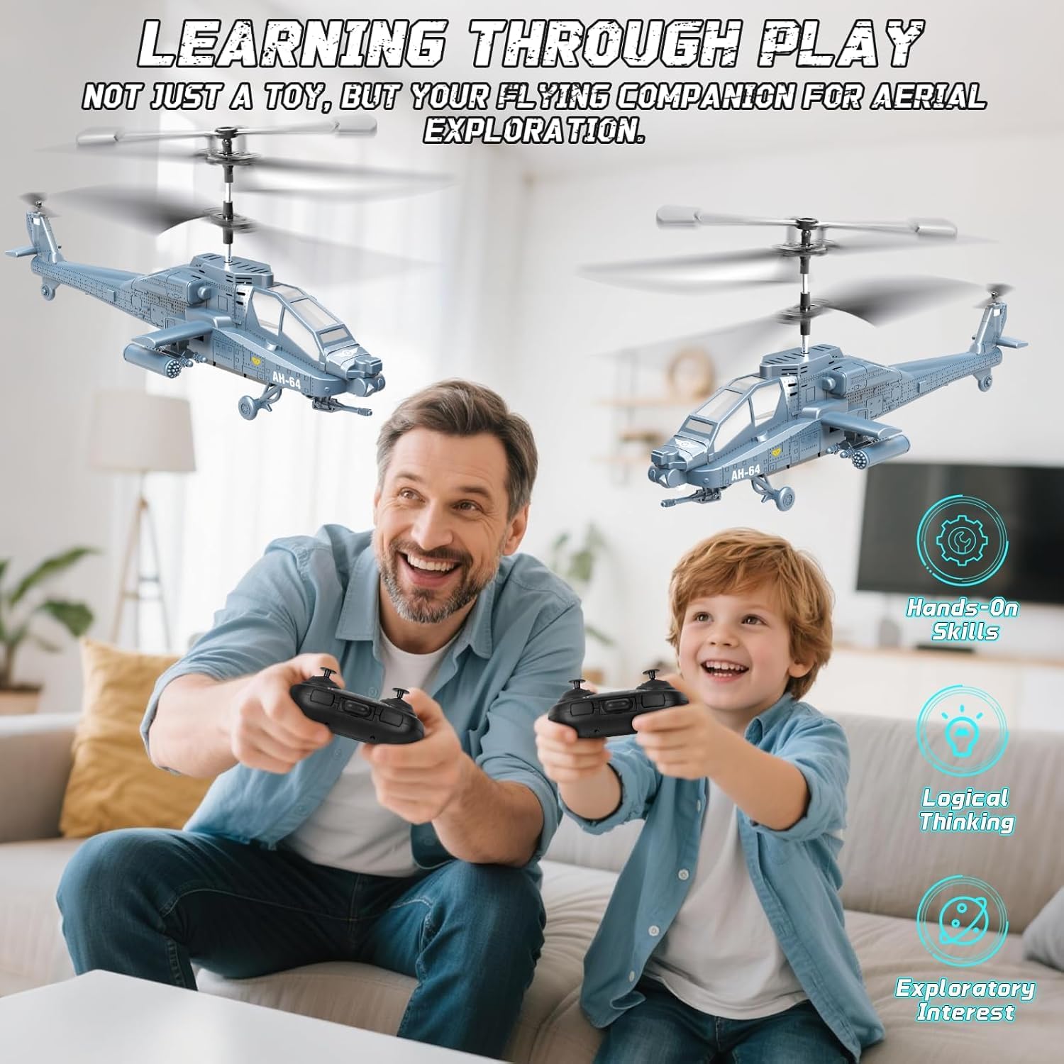 RC Helicopter 2.4 GHz Remote Controlled Flying Helicopter Toy with LED Lights, One Button Start & Altitude Hold Function Gifts for Kids Boys