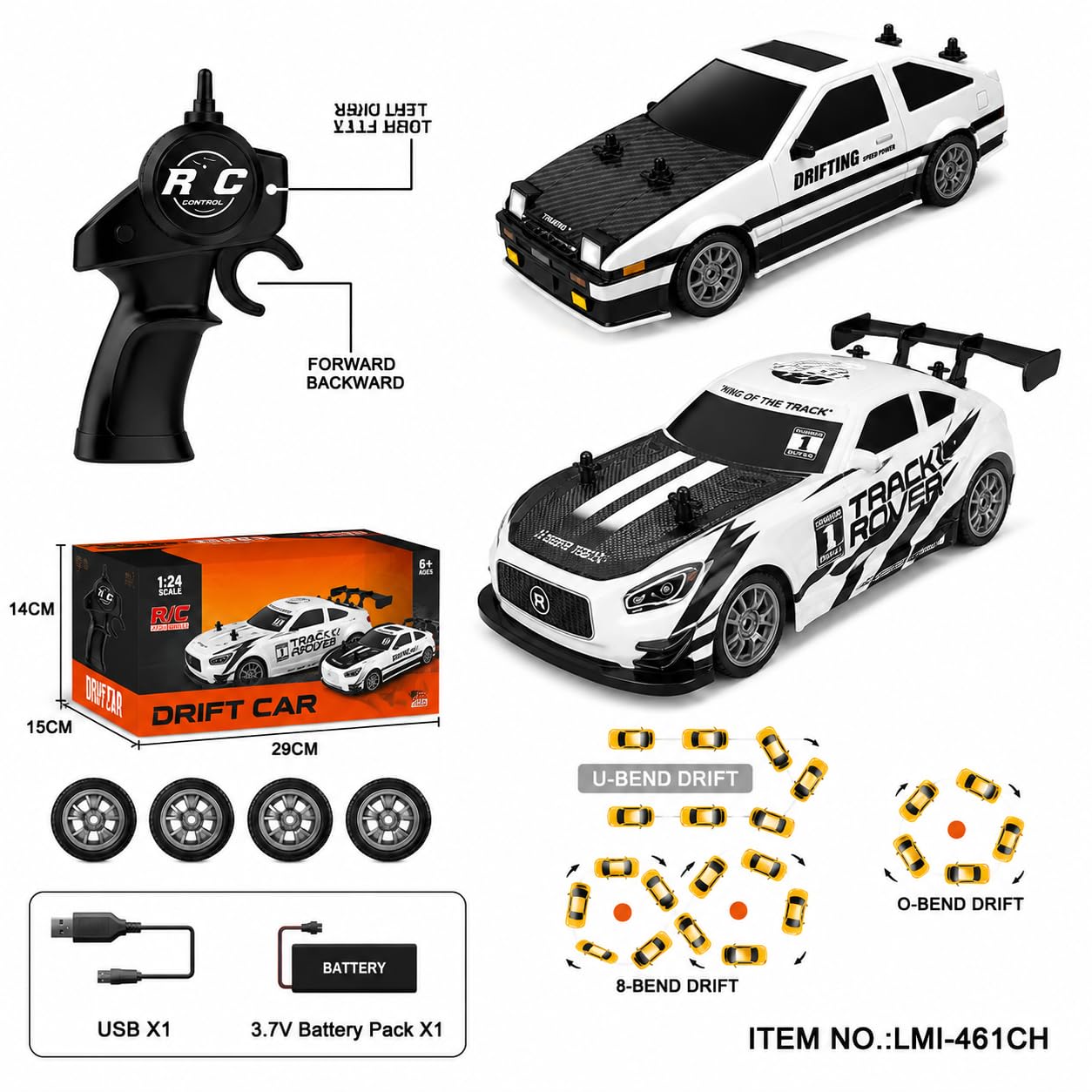 RC Drift Car, 1:24 Remote Control High Speed Racing Drifting Car 20KMH for Boys 4x4 Wheel Drive Rechargeable Extra Drifting Tires Birthday Gifts