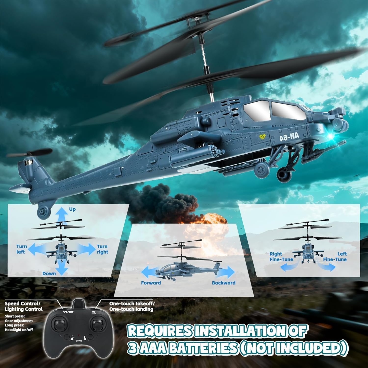 RC Helicopter 2.4 GHz Remote Controlled Flying Helicopter Toy with LED Lights, One Button Start & Altitude Hold Function Gifts for Kids Boys