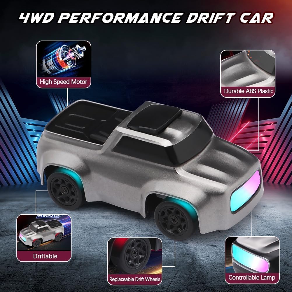 Mini RC Drift Car 1:64 Scale Remote Control Car with LED Lights & Speed Modes, 2.4GHz Stunt Drifting RC Toys, Hobby Gift for Kids & Adults