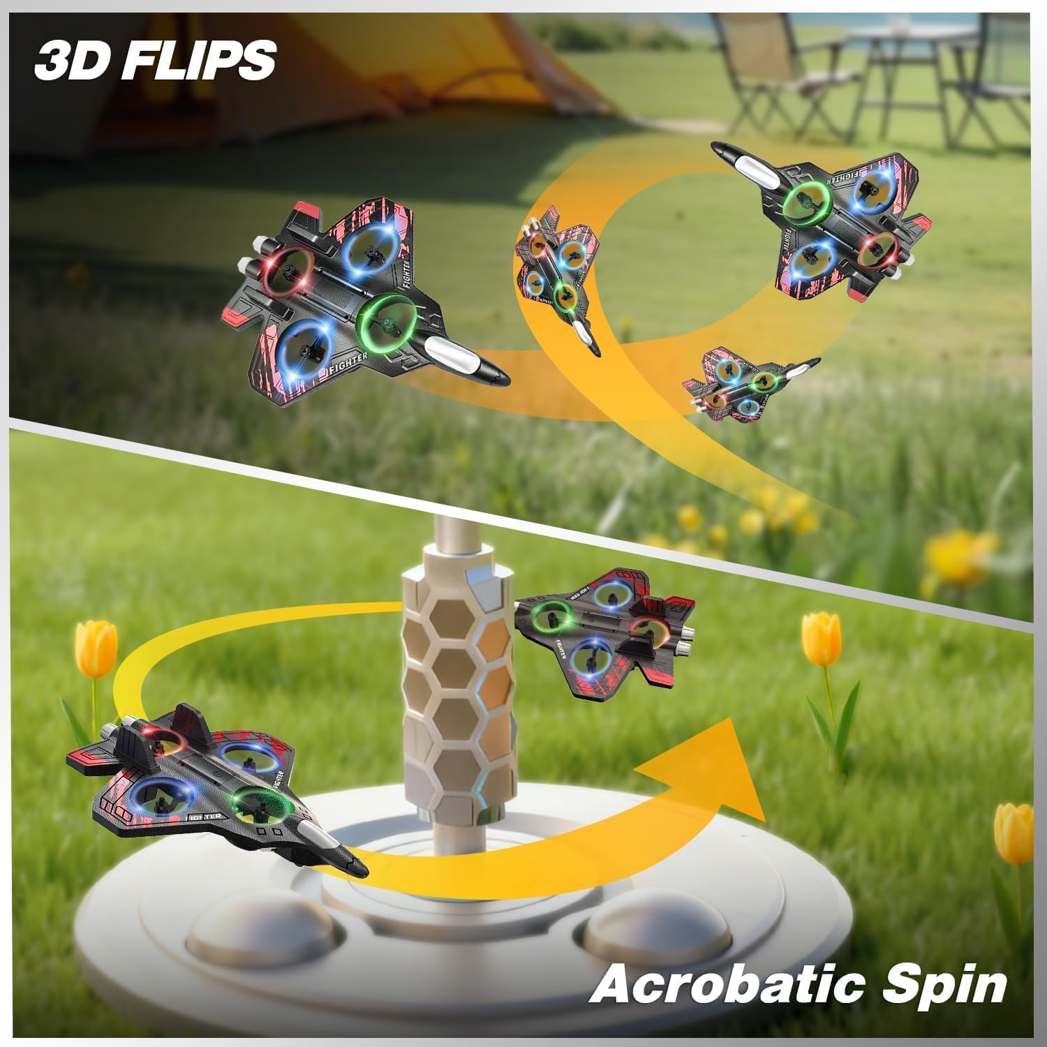 Remote Control Flying Airplane RC Glider Fighter Jet Aeroplane Drone with Rechargeable Battery for Kids & Adult Gift (RC Fighter Plane)