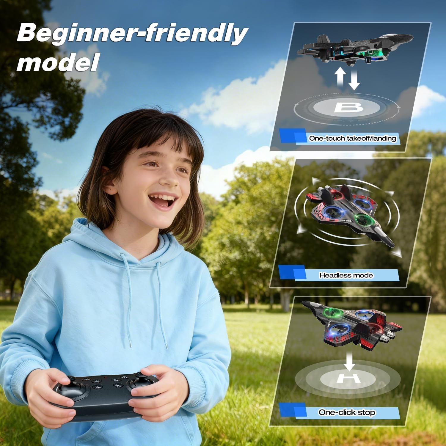 Remote Control Flying Airplane RC Glider Fighter Jet Aeroplane Drone with Rechargeable Battery for Kids & Adult Gift (RC Fighter Plane)