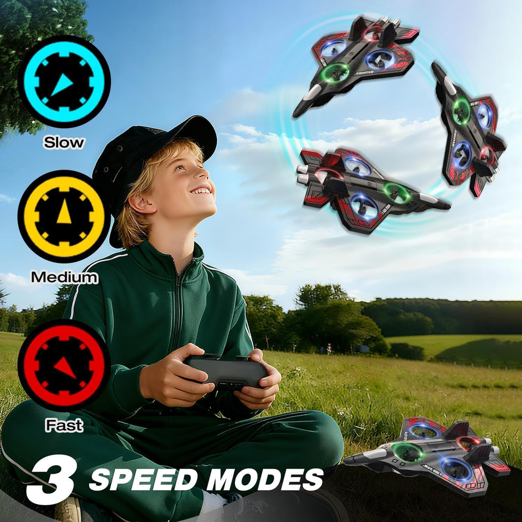 Remote Control Flying Airplane RC Glider Fighter Jet Aeroplane Drone with Rechargeable Battery for Kids & Adult Gift (RC Fighter Plane)