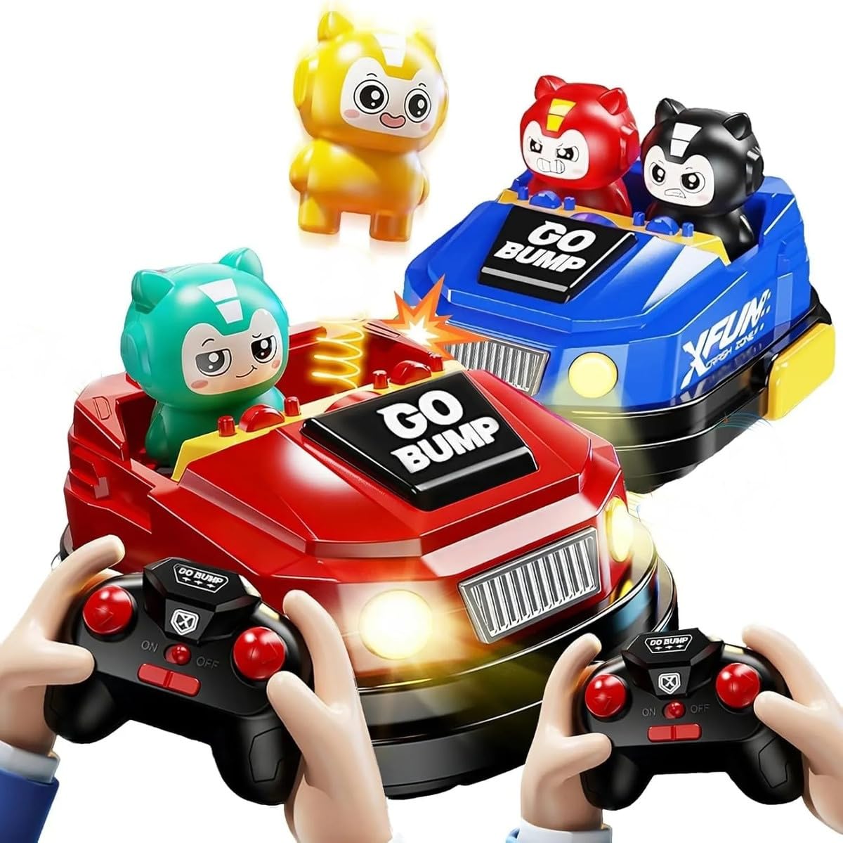 Remote Control Bumper Car Toy for Kids, 2-Player Battle Racing Game with Ejectable Drivers, 4-Channel RC Cars, Cool Lights & Sound, Rechargeable Battery, Fun Indoor Toys