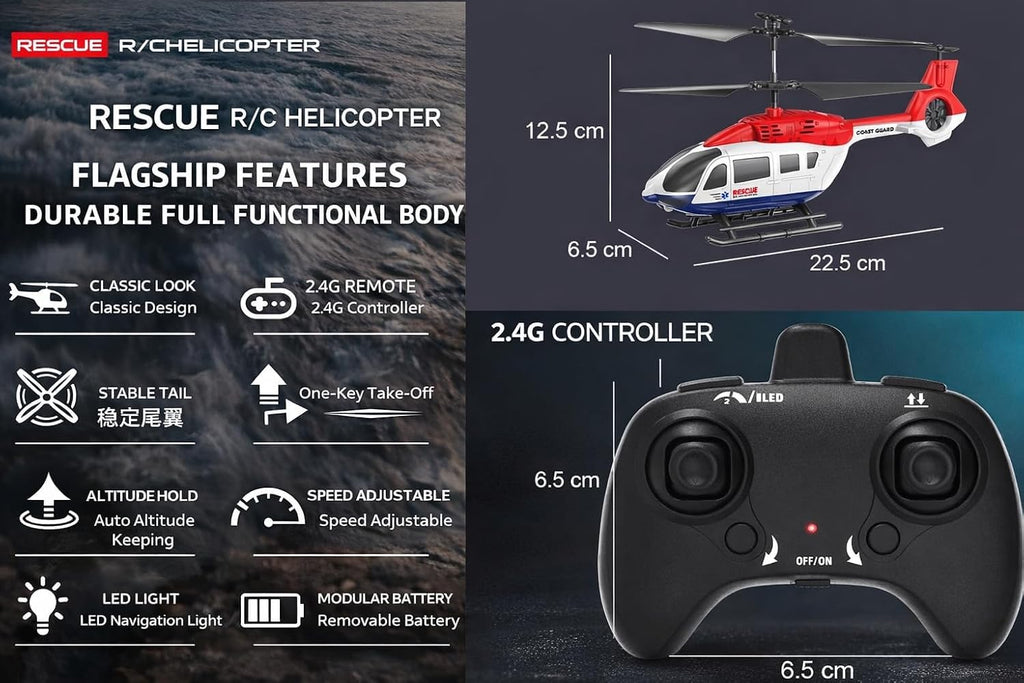 RC Helicopter 2.4 GHz Remote Controlled Flying Helicopter Toy with LED Lights, One Button Start & Altitude Hold Function Gift for Kids Boys