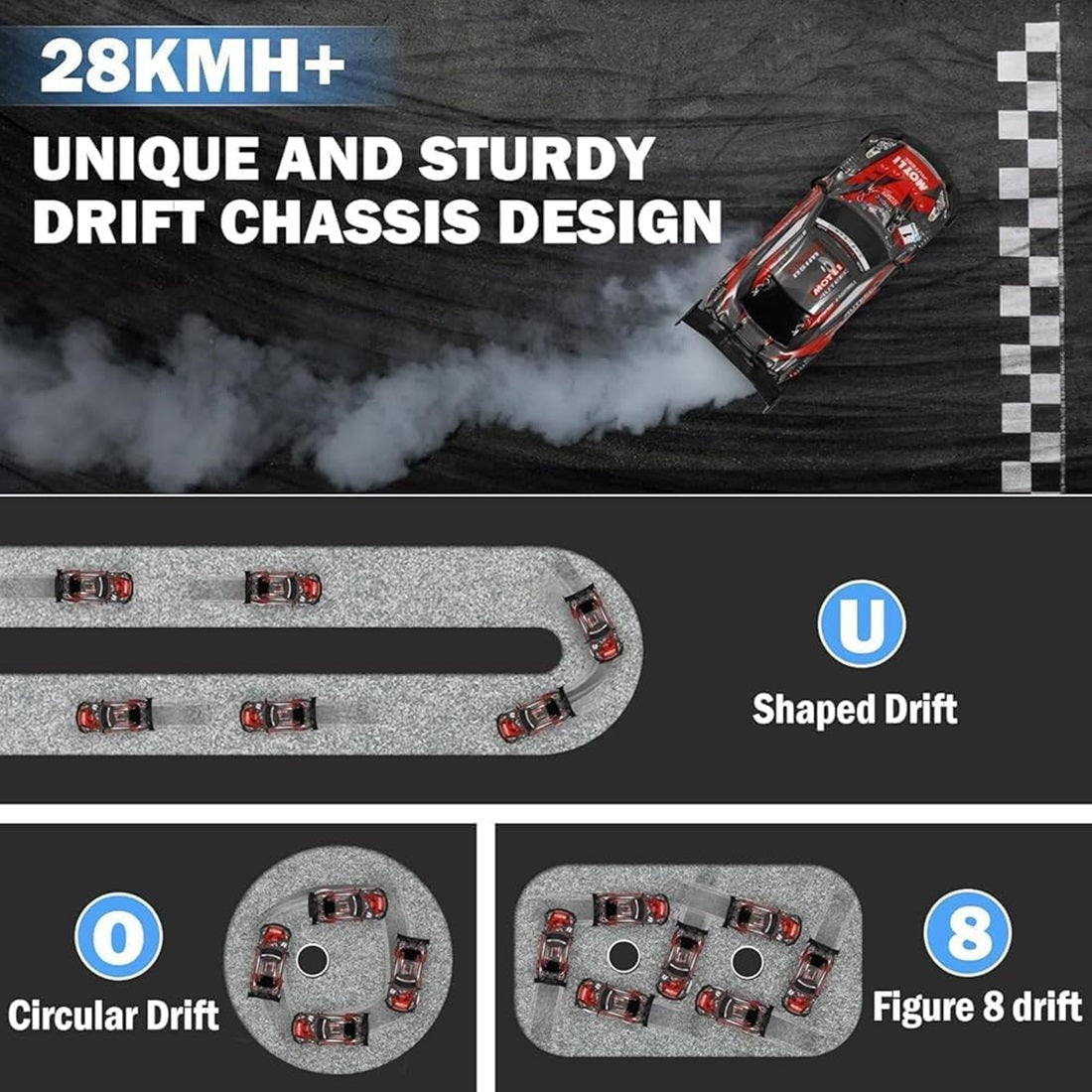1:24 Remote Control High Speed Racing Drifting Car 20KMH for Boys 4x4 Wheel Drive Rechargeable Extra Drifting Tires Birthday Gifts