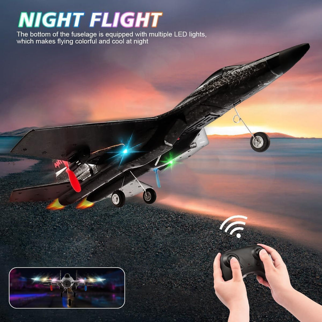 Remote Control Airplane for Kids & Adults, Epp Foam RC Airplane Jet Aircraft RC Glider Automatic Balance Gyro Plane with Night Lights, Stunt RC Gifts for Boys