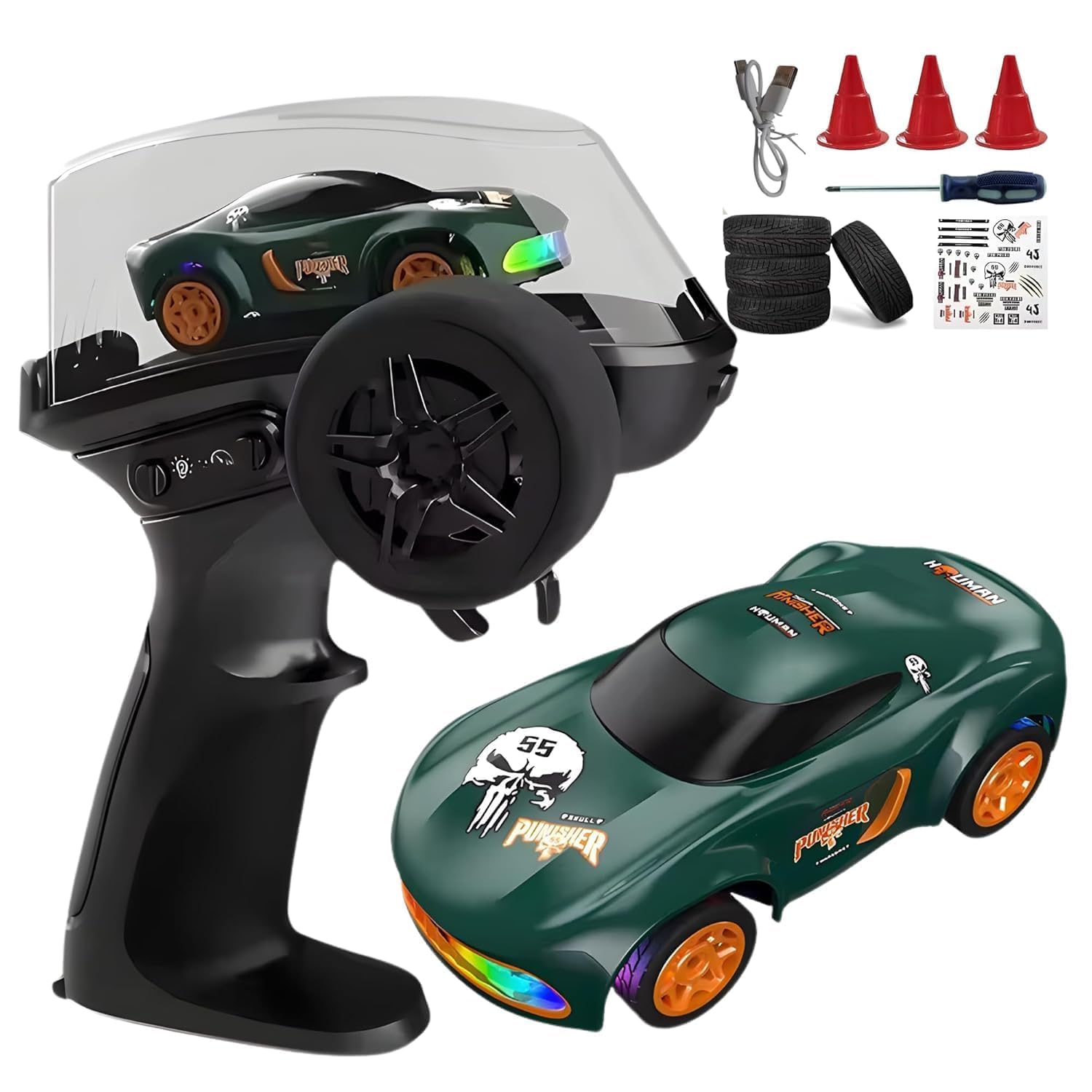 1:64 Scale Mini RC Drift Car Remote Control Car with LED Lights & Speed Mode, 2.4GHz Stunt Drifting Car Toy, Hobby Gift for Kids & Adults