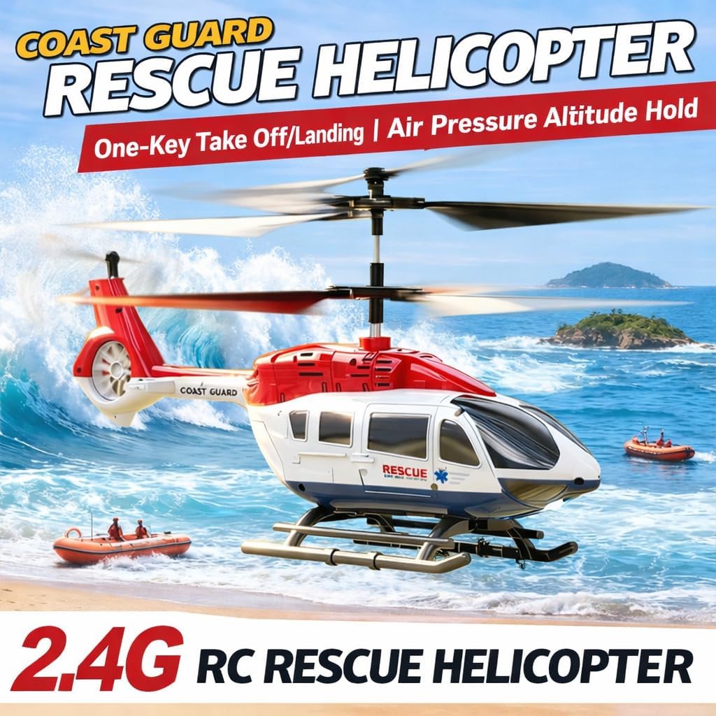 RC Helicopter 2.4 GHz Remote Controlled Flying Helicopter Toy with LED Lights, One Button Start & Altitude Hold Function Gift for Kids Boys