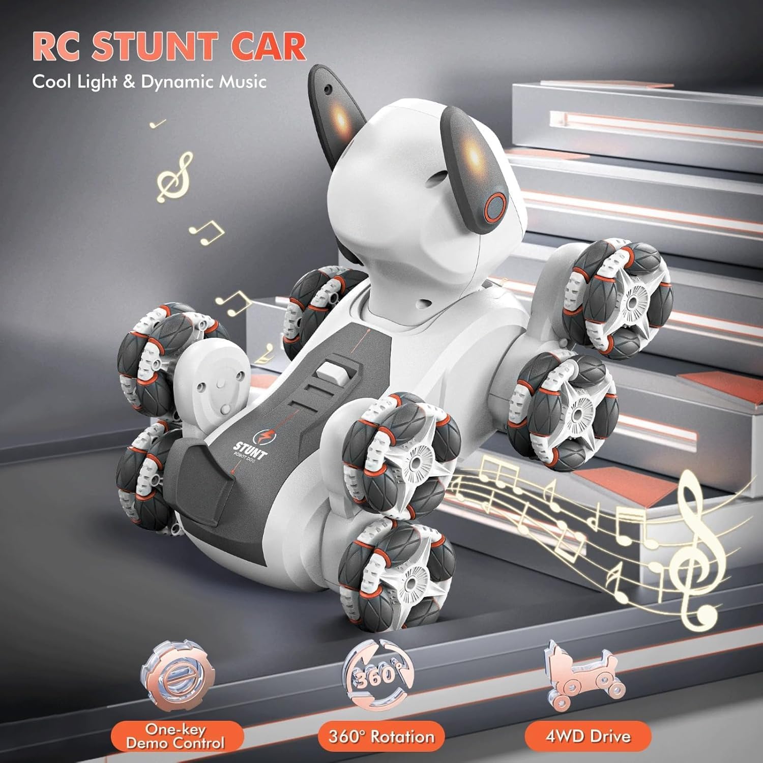 Remote Control Transform Robot Dog 8x8 RC Drift Car 8WD Toy with Light and Music 8 Wheel Drive 360 Stunt Car, Birthday Gifts for Boys Kids