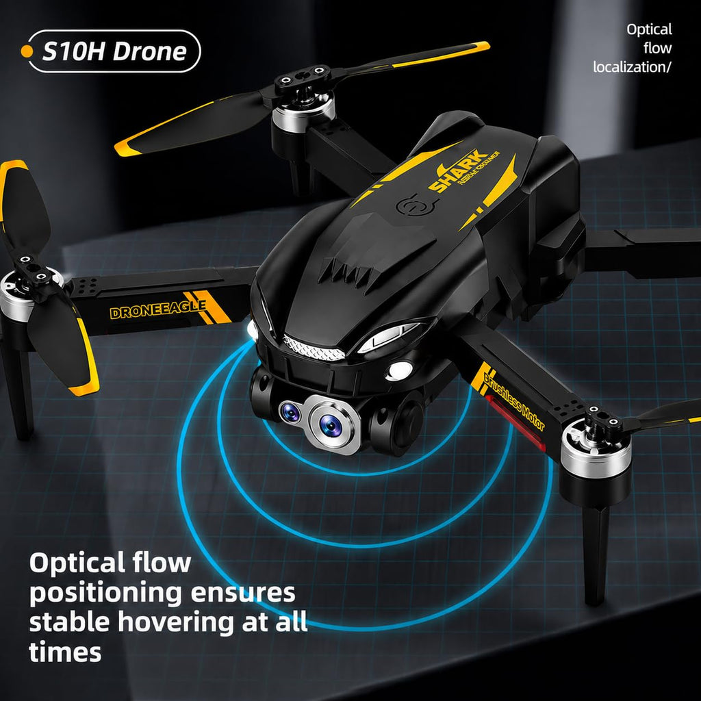 S10H WiFi Foldable Drone with Dual Camera Optical Flow Positioning Brushless Motor Display Remote Controller 360° Flip, One-Key Takeoff/Landing & Rechargeable Battery