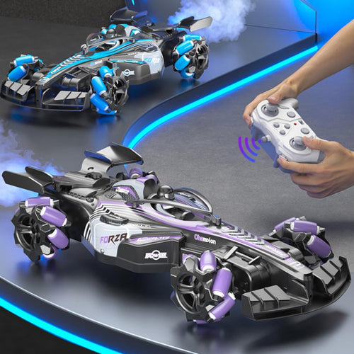4WD 2.4GHz Drift RC Car with LED Light, F1 Music and Spray Off Road Remote Control Stunt Car 4x4 for 3+ Boys & Girls