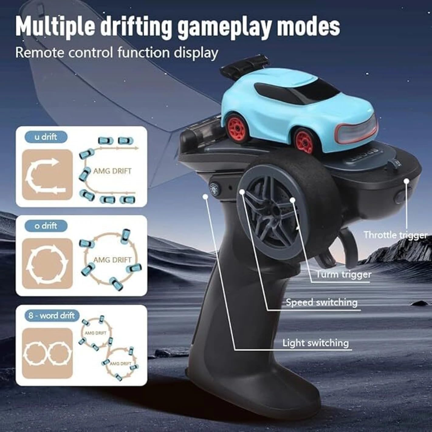 Mini RC Drift Car 1:64 Scale Remote Control Car with LED Lights & Speed Mode, 2.4GHz Stunt Drifting RC Toys, Hobby Gift for Kids & Adults