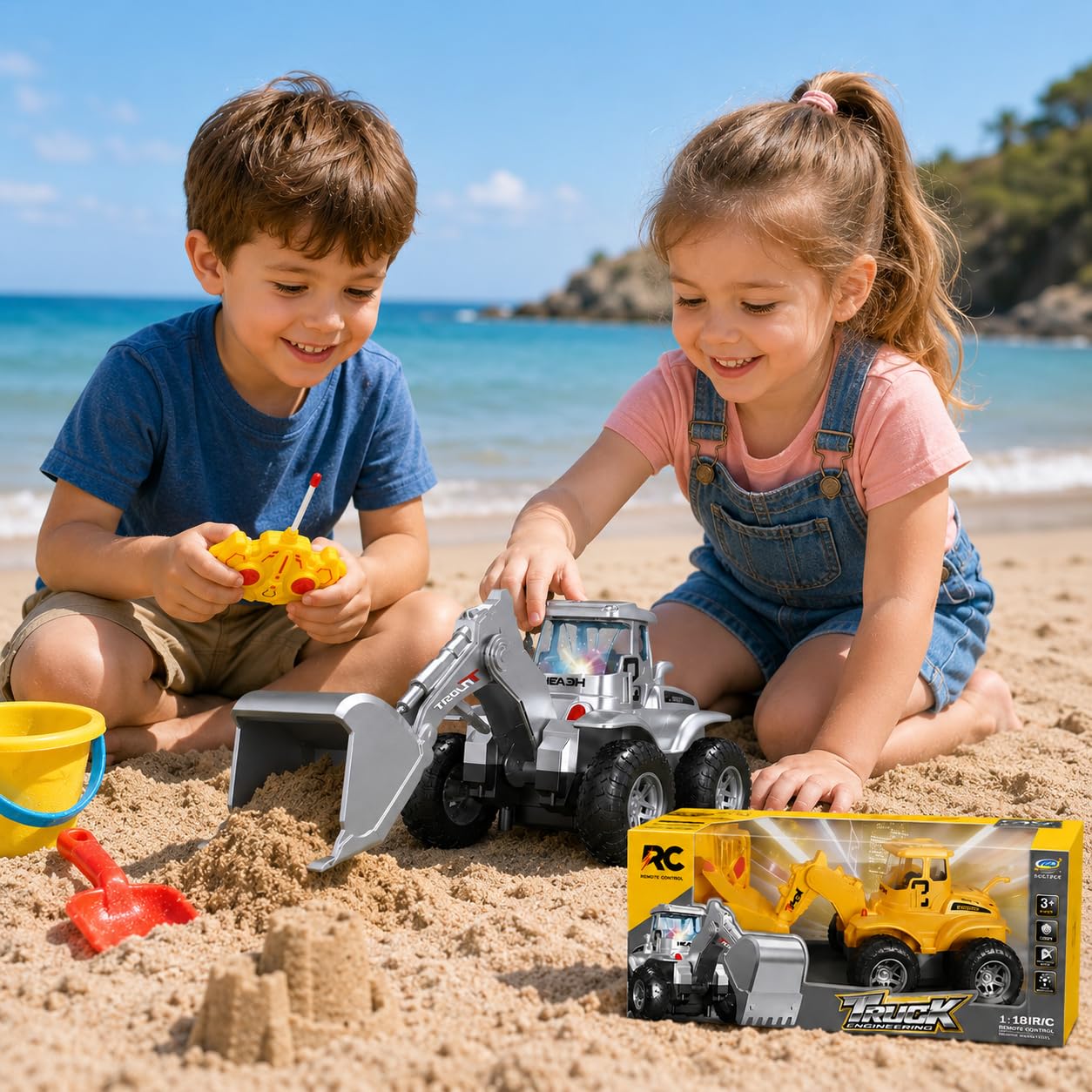 Remote Control Excavator Truck Toy, 2.4GHz All‑Terrain Sand‑Friendly RC Construction Vehicle, 360° Spin Rotation, Long Playtime & Range, Birthday STEM Gifts for Ages 3+