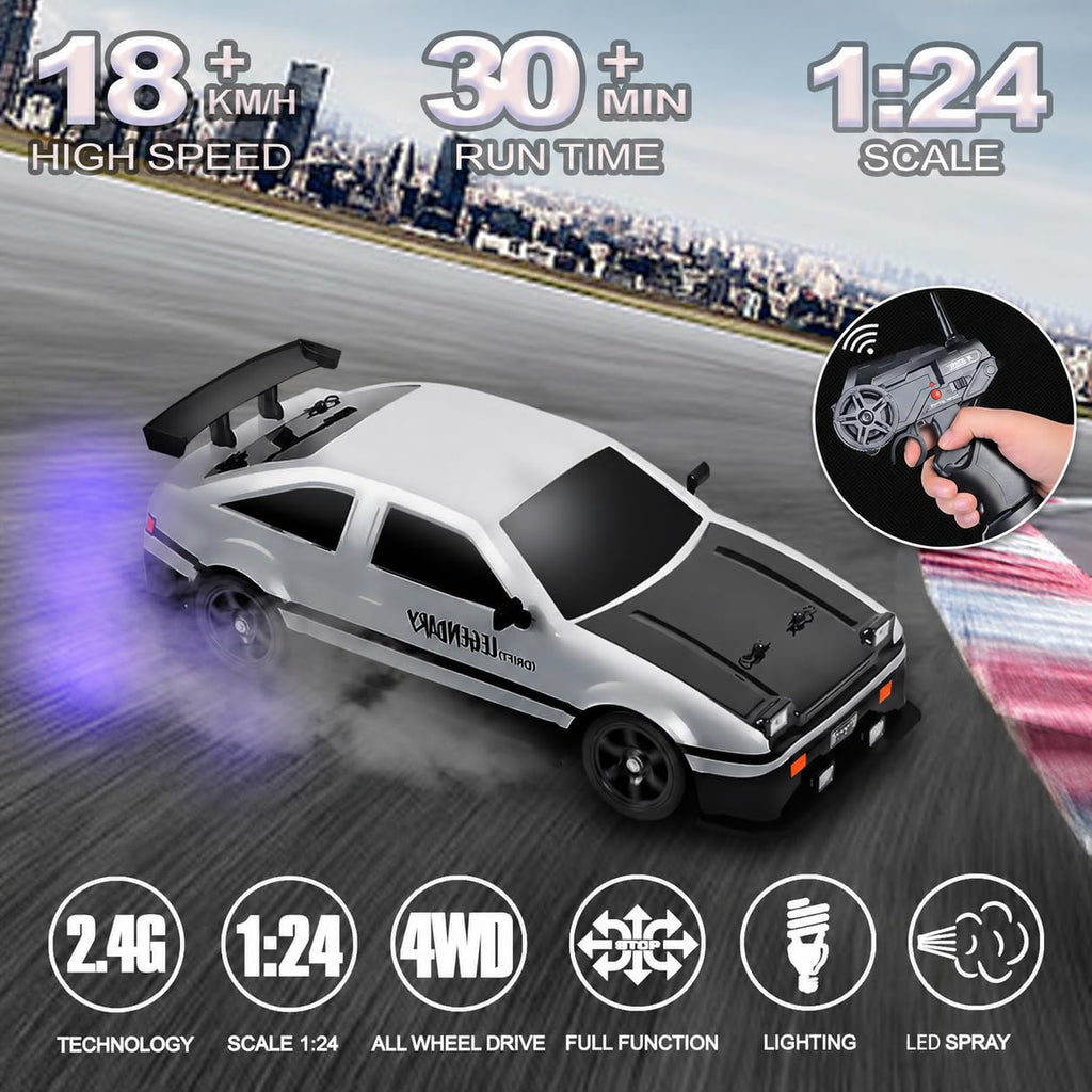 RC Drift Car, 1:24 Remote Control High Speed Racing Drifting Car 20KMH for Boys 4x4 Wheel Drive Rechargeable Extra Drifting Tires Birthday Gifts
