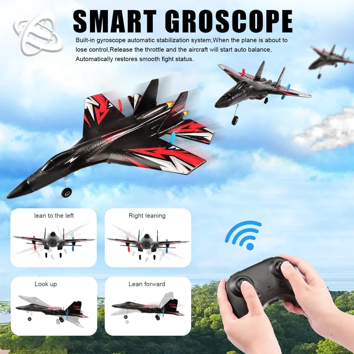 Remote Control Airplane for Kids & Adults, Epp Foam RC Airplane Jet Aircraft RC Glider Automatic Balance Gyro Plane with Night Lights, Stunt RC Gifts for Boys