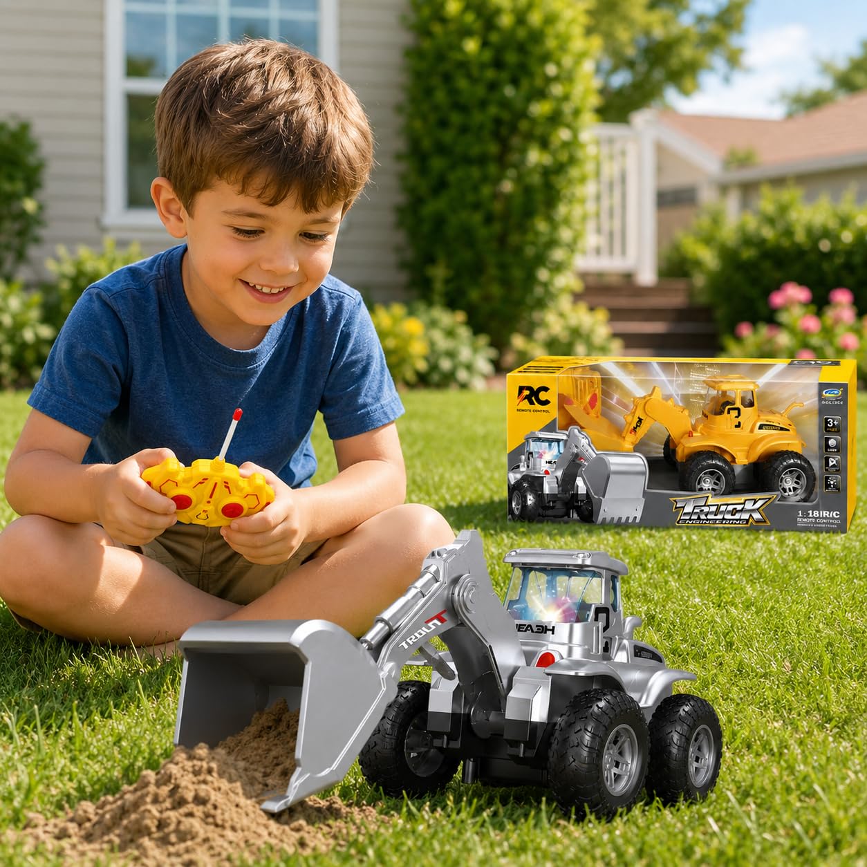 Remote Control Excavator Truck Toy, 2.4GHz All‑Terrain Sand‑Friendly RC Construction Vehicle, 360° Spin Rotation, Long Playtime & Range, Birthday STEM Gifts for Ages 3+
