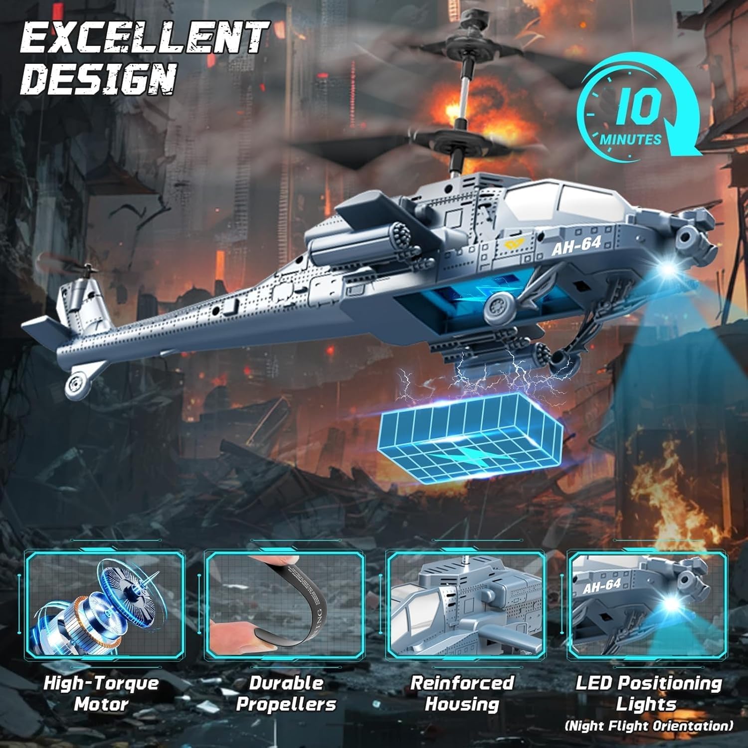 RC Helicopter 2.4 GHz Remote Controlled Flying Helicopter Toy with LED Lights, One Button Start & Altitude Hold Function Gifts for Kids Boys