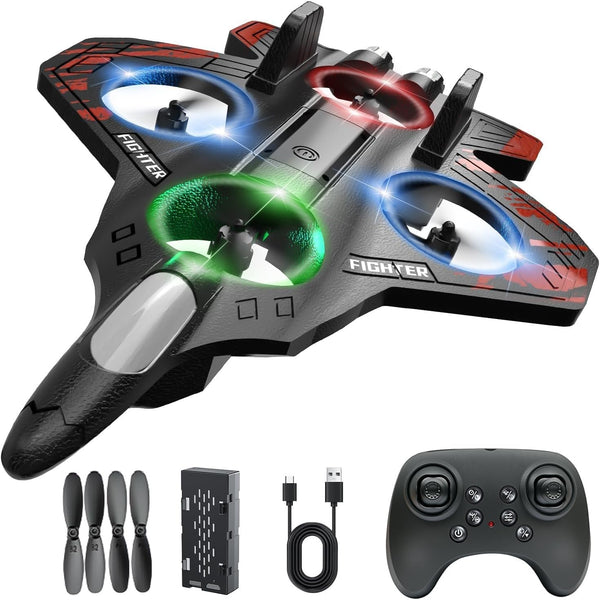 Remote Control Flying Airplane RC Glider Fighter Jet Aeroplane Drone with Rechargeable Battery for Kids & Adult Gift (RC Fighter Plane)