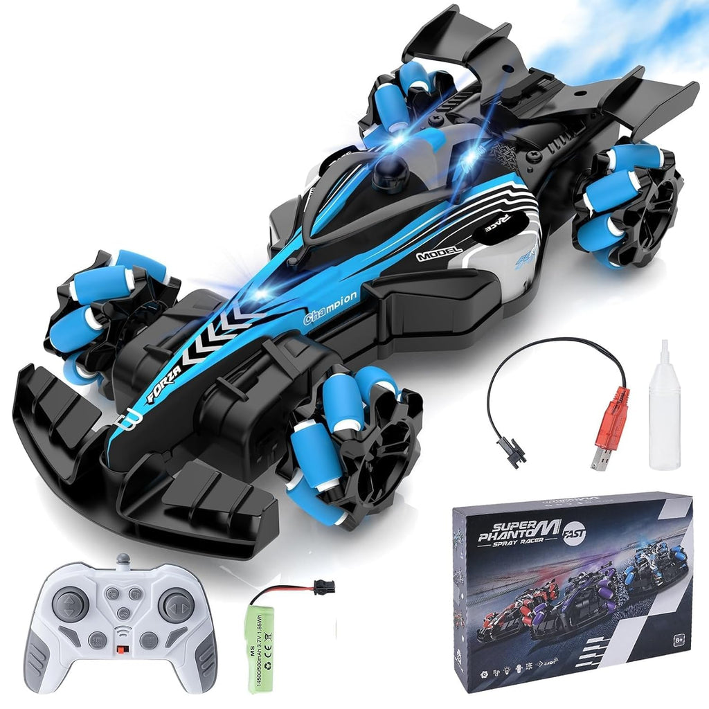 4WD 2.4GHz Drift RC Car with LED Light, F1 Music and Spray Off Road Remote Control Stunt Car 4x4 for 3+ Boys & Girls