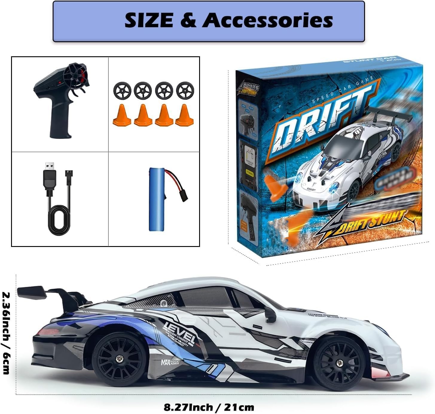 1:24 Remote Control High Speed Racing Drifting Car 20KMH for Boys 4x4 Wheel Drive Rechargeable Extra Drifting Tires Birthday Gifts