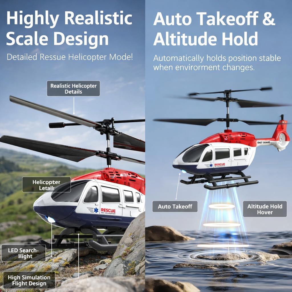RC Helicopter 2.4 GHz Remote Controlled Flying Helicopter Toy with LED Lights, One Button Start & Altitude Hold Function Gift for Kids Boys