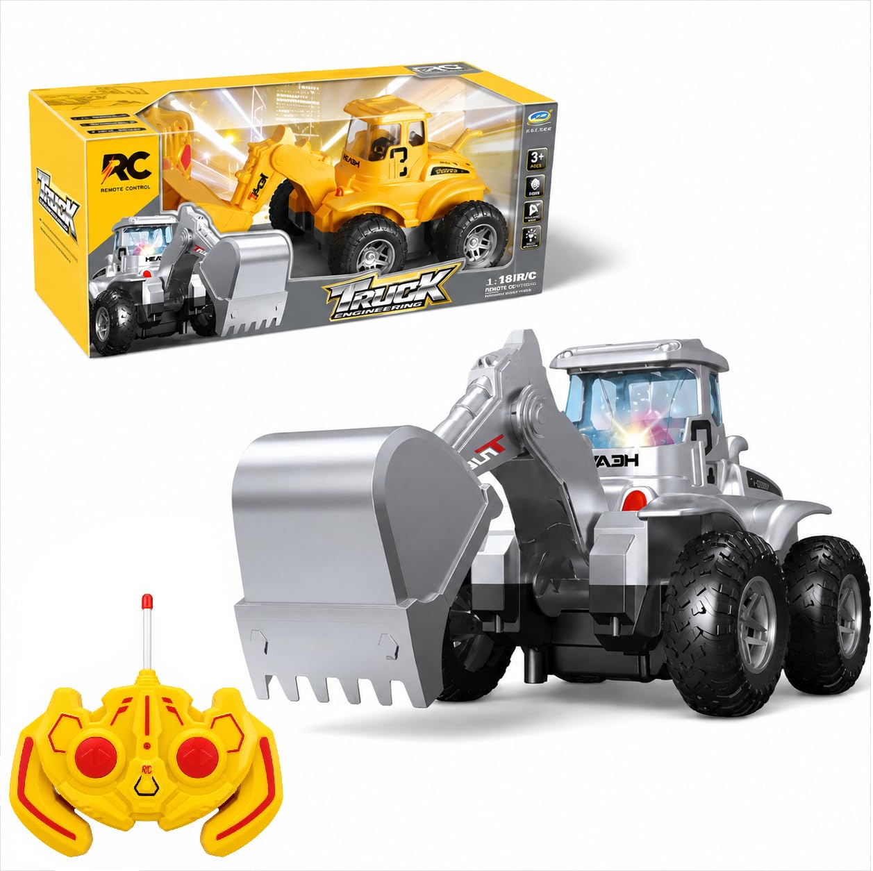 Remote Control Excavator Truck Toy, 2.4GHz All‑Terrain Sand‑Friendly RC Construction Vehicle, 360° Spin Rotation, Long Playtime & Range, Birthday STEM Gifts for Ages 3+