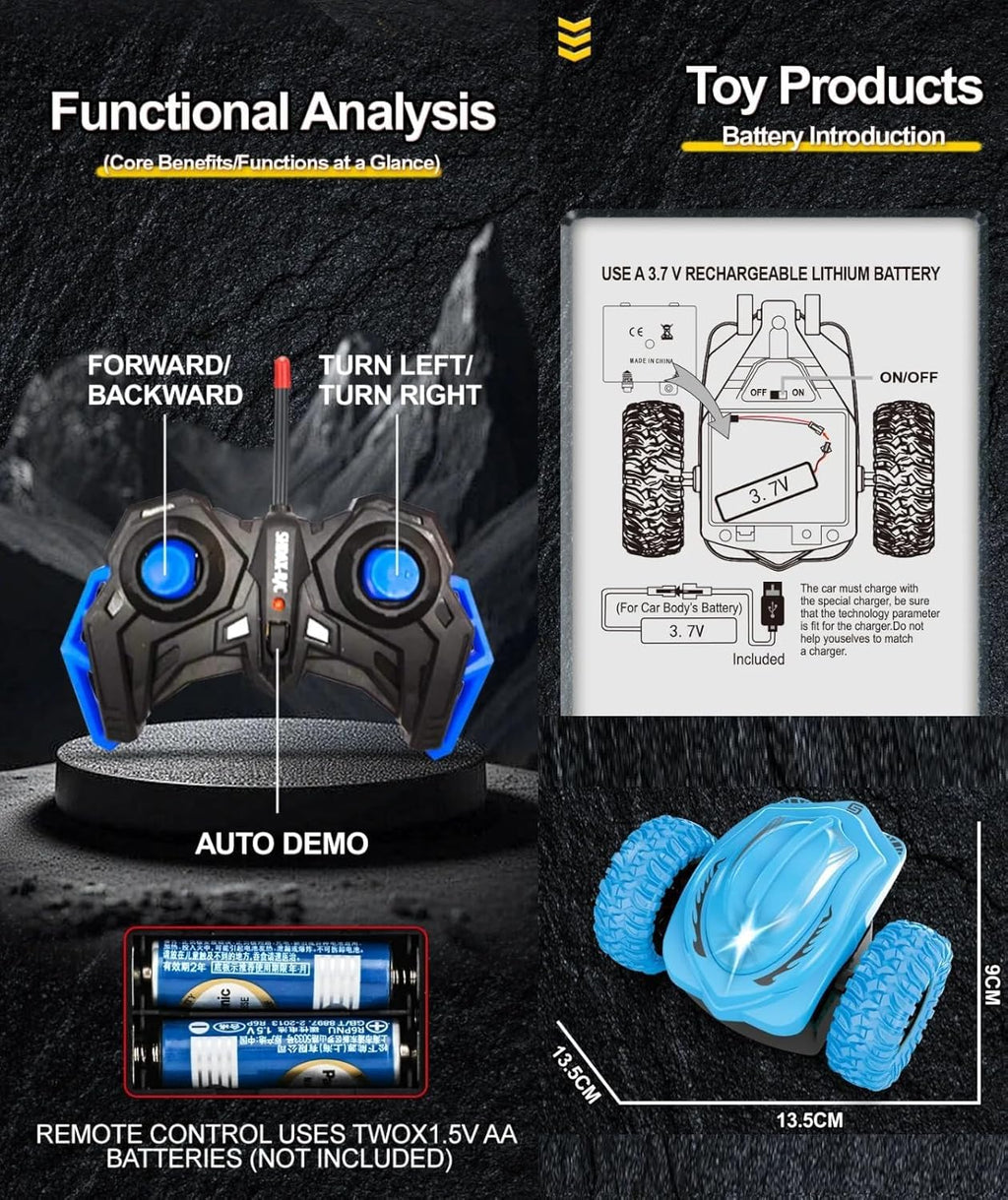 2.4GHz RC Car 360° Rotate Off-Road Remote Control Stunt Car for Kids Boys High Speed Rechargeable Vehicle Birthday Gifts